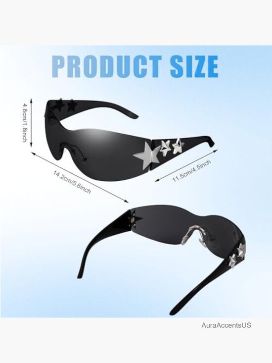 3 Pairs Y2K Star Shield Wrap Around Sunglasses Oversized Unisex UV400 main image 6